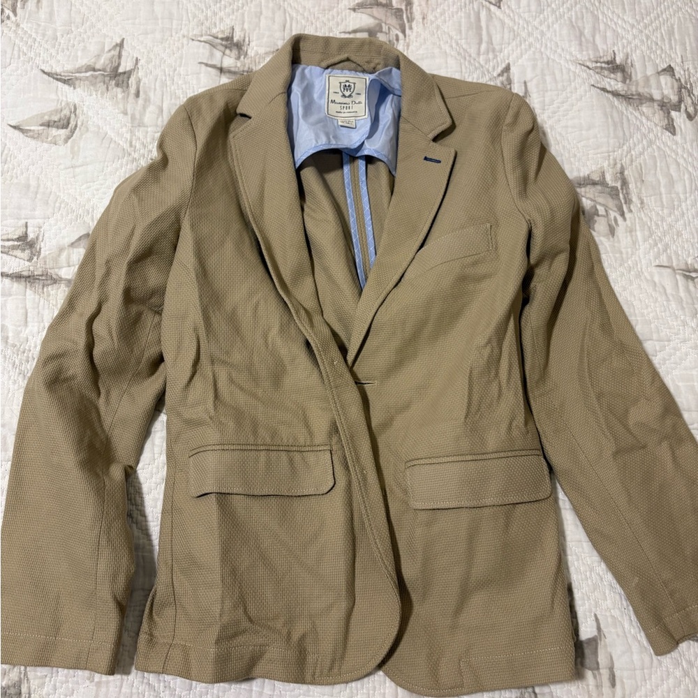 Massimo Dutti Beige Blazer with Light Blue Lining boys size 12